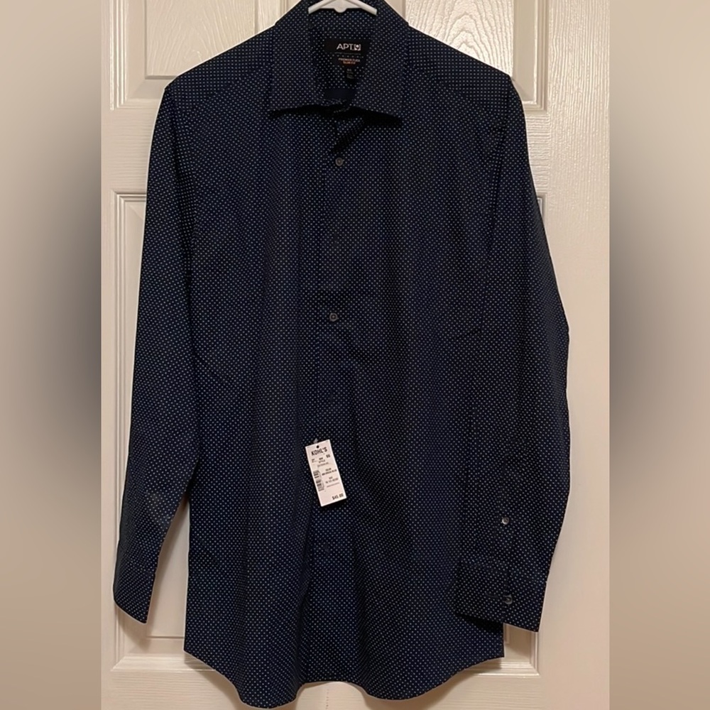 Mens APT 9 Navy Premier Flex Slim Fit
